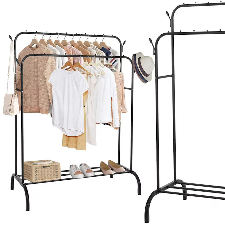 Suport haine metalic cu dublă bară și cârlige