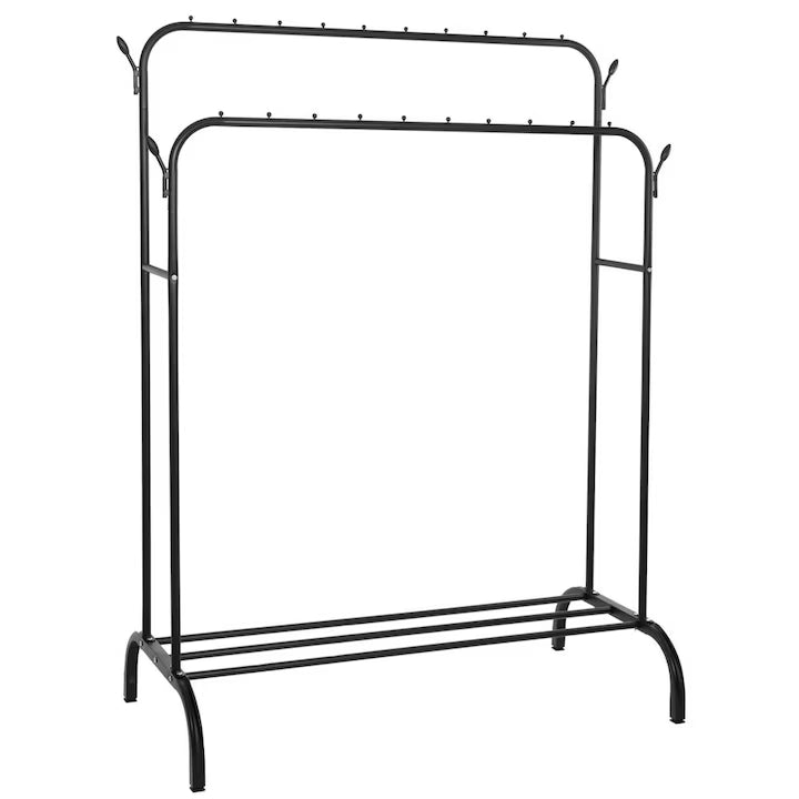 Suport haine metalic cu dublă bară și cârlige