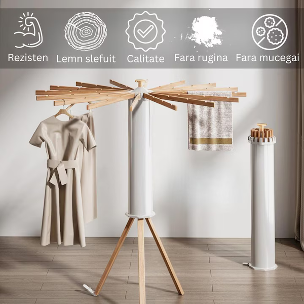 Suport de Haine Pliabil din Lemn