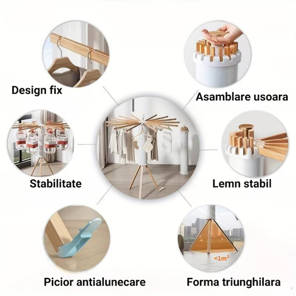 Suport de Haine Pliabil din Lemn