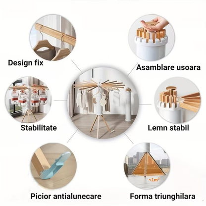 Suport de Haine Pliabil din Lemn